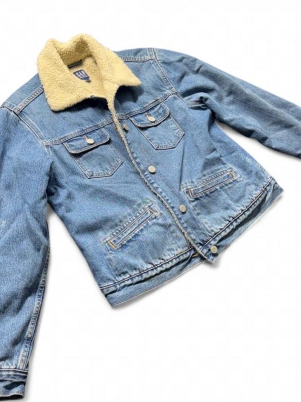 GAP Light Blue Denim Jacket with Cream Sherpa Collar